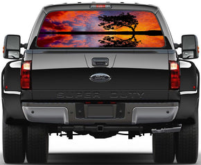 Tree Lake Purple Sunset Car Rear Window See-Through Net Decal