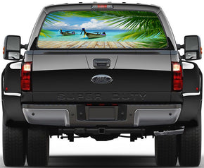 Exotic Beach Boats Car Rear Window See-Through Net Decal