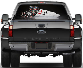 Poker Texas Hold'Em Cards Chips Car Rear Window See-Through Net Decal