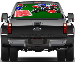 Poker Texas Hold'Em Cards Chips Car Rear Window See-Through Net Decal