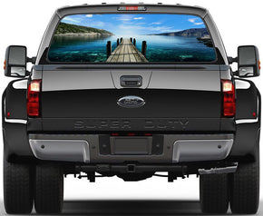 Bridge Over Lake Water Car Rear Window See-Through Net Decal