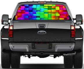 Colorful Blocks Car Rear Window See-Through Net Decal