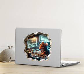 Mouse Hacker - Whimsical Mouse Hole Wall Decal Sticker - 3D Cute Home Decor Mural - Funny Tech-Savvy Mouse Design 45
