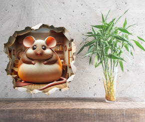 Cute Fat Mouse - Whimsical Mouse Hole Wall Decal Sticker - 3D Cute Home Decor Mural - Funny Chubby Mouse Design 40
