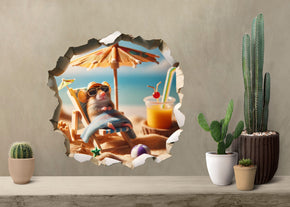 Mouse in a dream beach vacation, Inside His Mouse Tunnel - Wall Decal Sticker Home Decor Mural - 3D Mouse Hole Design Cute Funny Gift