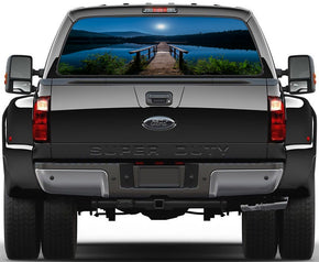 Bridge Over Lake Water Car Rear Window See-Through Net Decal