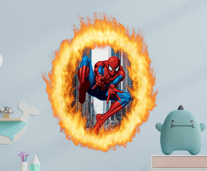Spiderman 3D Ring Of Fire Effect Wall Sticker Super Hero Decal WC411