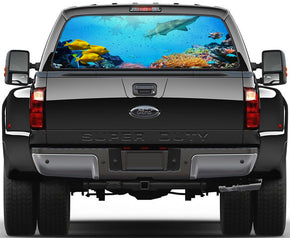 Tropical Fish Shark Reef Animals Car Rear Window See-Through Net Decal