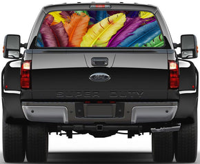Colorful Feathers Birds Car Rear Window See-Through Net Decal