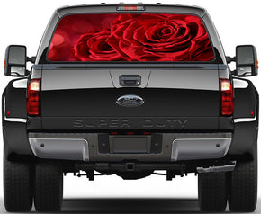 Red Roses Flowers Nature Car Rear Window See-Through Net Decal