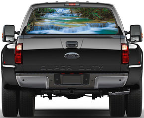 Exotic Forest Waterfall Car Rear Window See-Through Net Decal