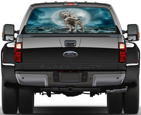 White Wolves Full Moon Car Rear Window See-Through Net Decal