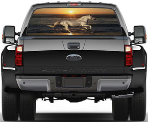 White Horse Beach Sunset Car Rear Window See-Through Net Decal