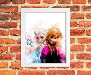 Frozen Anna & Elsa Watercolor Art Digital File Instant Download, Print-At-Home