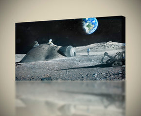 Astronauts On Moon Earth Space Canvas Print Giclee