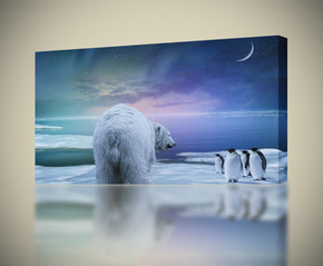 Polar Bear & Penguins Canvas Print Giclee