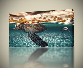 Sea Turtle & Shark Canvas Print Giclee