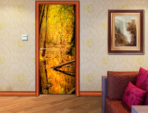 Yellow Forest Trees DIY DOOR WRAP Autocollant amovible décalcomanie D106