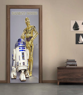 Star Wars R2D2 C3PO Personalized Name DOOR WRAP Decal Removable Sticker D192