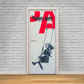 Banksy Swing Girl Personalized Name DOOR WRAP Decal Removable Sticker D196