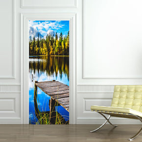 Arbres de paysage de lac DIY DOOR WRAP Autocollant amovible décalcomanie D79