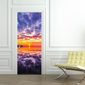 Purple Ocean Sunset DIY DOOR WRAP Decal Removable Sticker D94