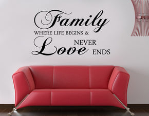 FAMILY WHERE LIFE BEGINS Inspirational Quotes Wall Sticker Decal SQ78