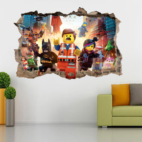 Lego Movie 3D Smashed Broken Wall Illusion Decal Wall Sticker H152