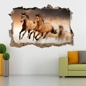 Horses Riding 3D Smashed Broken Decal Wall Sticker H157
