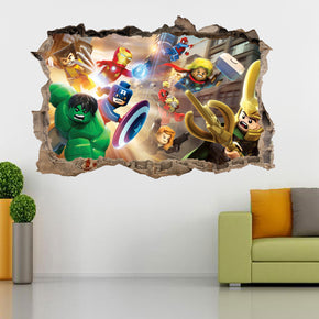 Lego Superheroes 3D Smashed Broken Wall Decal Wall Sticker H163