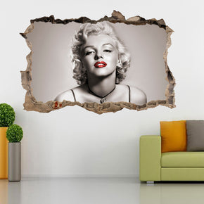 Marilyn Monroe Red Lips 3D Smashed Broken Decal Wall Sticker H176