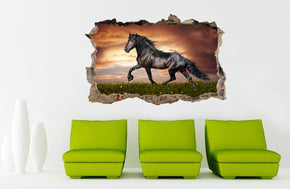 Noble Black Horse 3D Smashed Broken Decal Wall Sticker H199