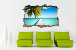Palm Tree Beach 3D Smashed Broken Decal Wall Sticker