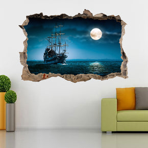 Bateau Pirate 3D Brisé cassé Sticker Mural