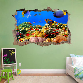 Underwater Tropical Coral Reef 3D Smashed Broken Decal Wall Sticker