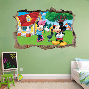 Mickey & Minnie Mouse 3D Brisé cassé Sticker Mural Autocollant H389