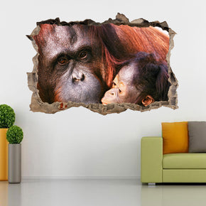 Orangutan Monkey 3D Smashed Broken Decal Wall Sticker