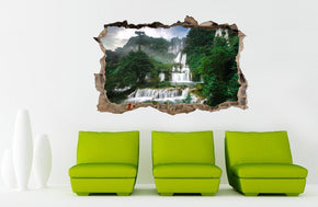 Waterfall Exotic Forest 3D Smashed Broken Decal Wall Sticker