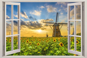 Sunflower Field Sunset 3D Window Wall Sticker Decal H562
