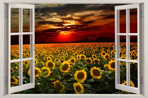 Sunflower Field Sunset 3D Window Wall Sticker Decal H564