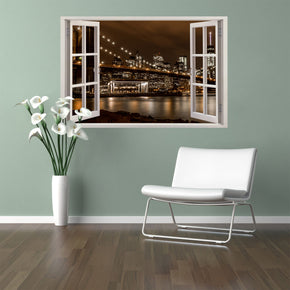 Brooklyn Bridge New York Night 3D Window Wall Sticker Décalcomanies