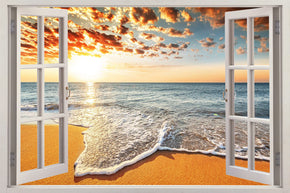 Autocollant mural de fenêtre 3D de plage exotique H611