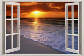 Exotic Beach Sunset 3D Window Wall Sticker Decal H616
