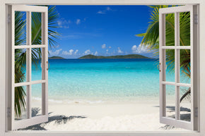 Sticker mural fenêtre 3D exotique plage tropicale