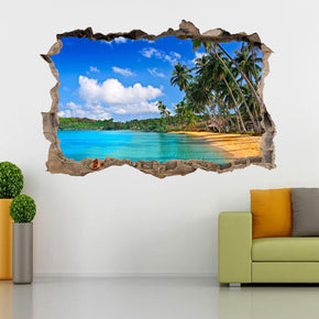 Tropical Beach 3D Smashed Broken Decal Wall Sticker