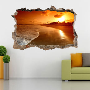 Sticker mural autocollant plage coucher de soleil 3D brisé cassé