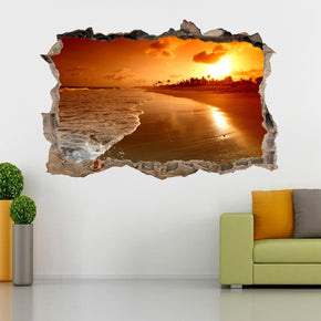 Beach Sunset 3D Smashed Broken Decal Wall Sticker