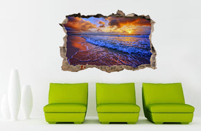 Beach Sunset 3D Smashed Broken Decal Wall Sticker