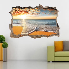 Sticker mural autocollant plage coucher de soleil 3D brisé cassé