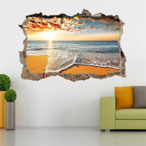 Beach Sunset 3D Smashed Broken Decal Wall Sticker